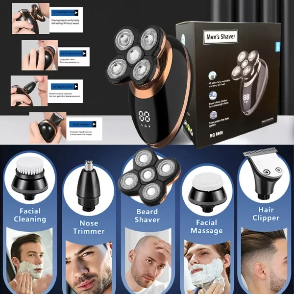 5 In 1 Electric Shaver For Men Bald Head Hair Clipper Nose Trimmer Floating 5 Blade Heads Shaving Beard Knife Rechargeable Razor - Image 4