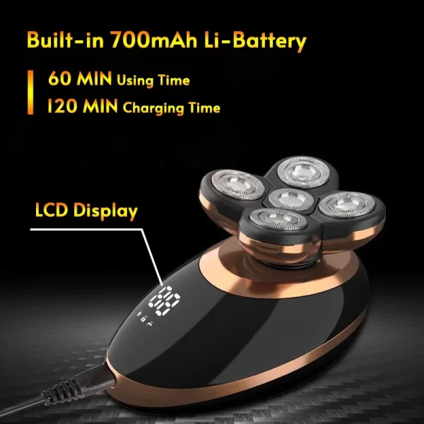 5 In 1 Electric Shaver For Men Bald Head Hair Clipper Nose Trimmer Floating 5 Blade Heads Shaving Beard Knife Rechargeable Razor - Image 5