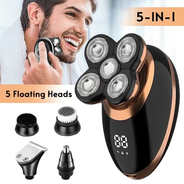 5 In 1 Electric Shaver For Men Bald Head Hair Clipper Nose Trimmer Floating 5 Blade Heads Shaving Beard Knife Rechargeable Razor - Image 2